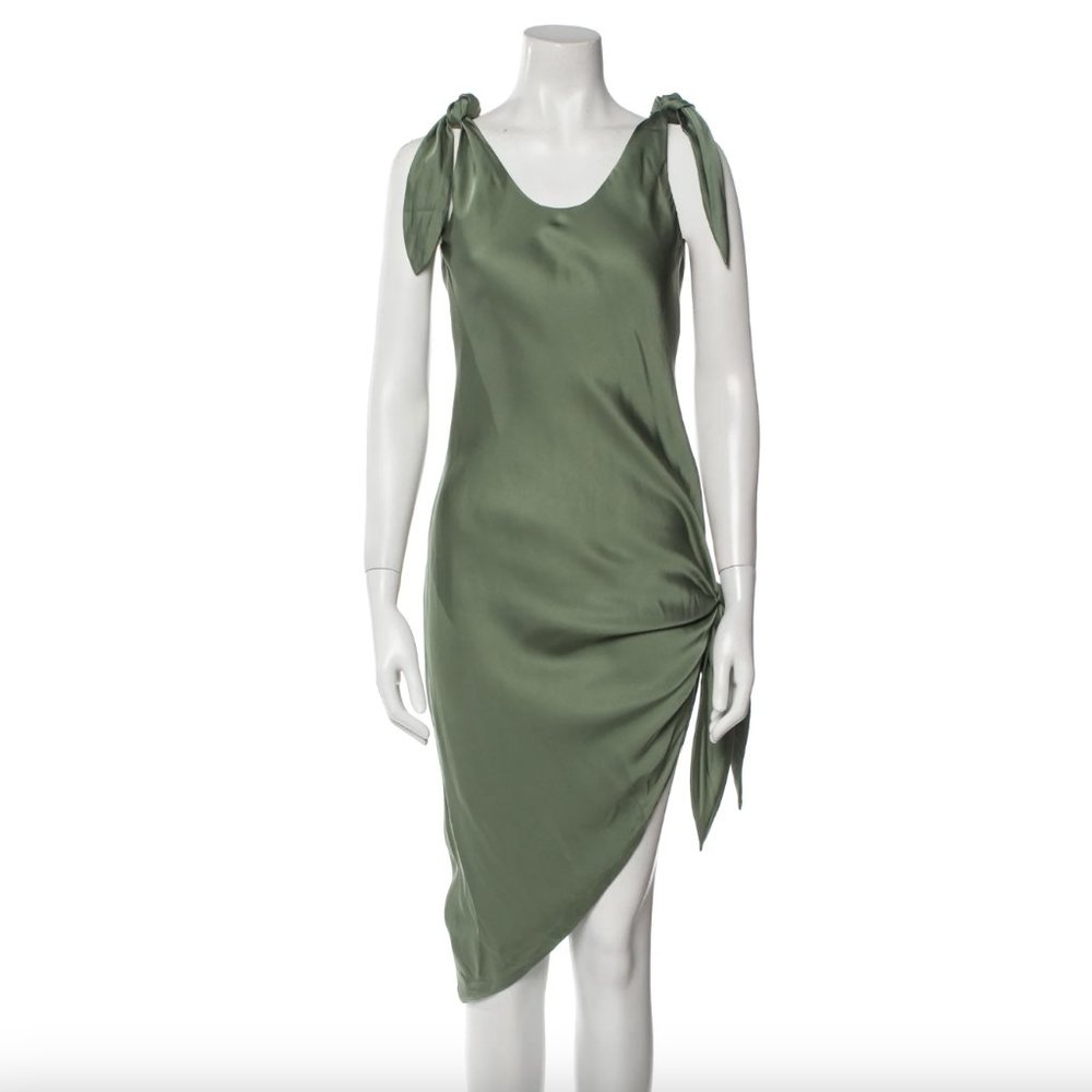 Cult Gaia Delilah Tie Detailed Silk Satin Mini Dress Seaspray M NWT $598.00 - Picture 4 of 10